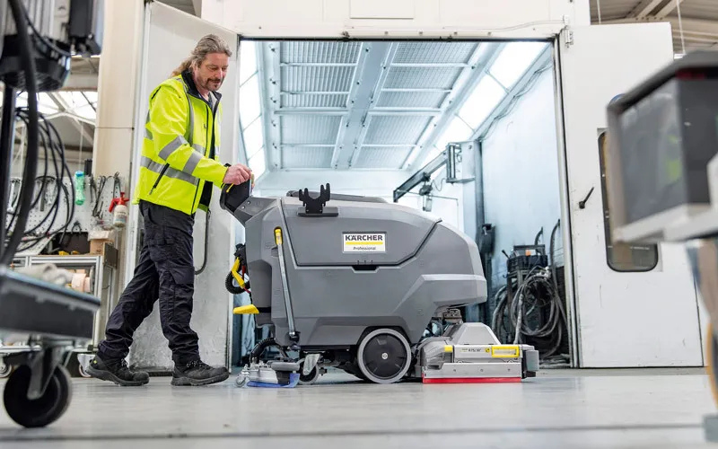 Walk-Behind Floor Scrubbers in use